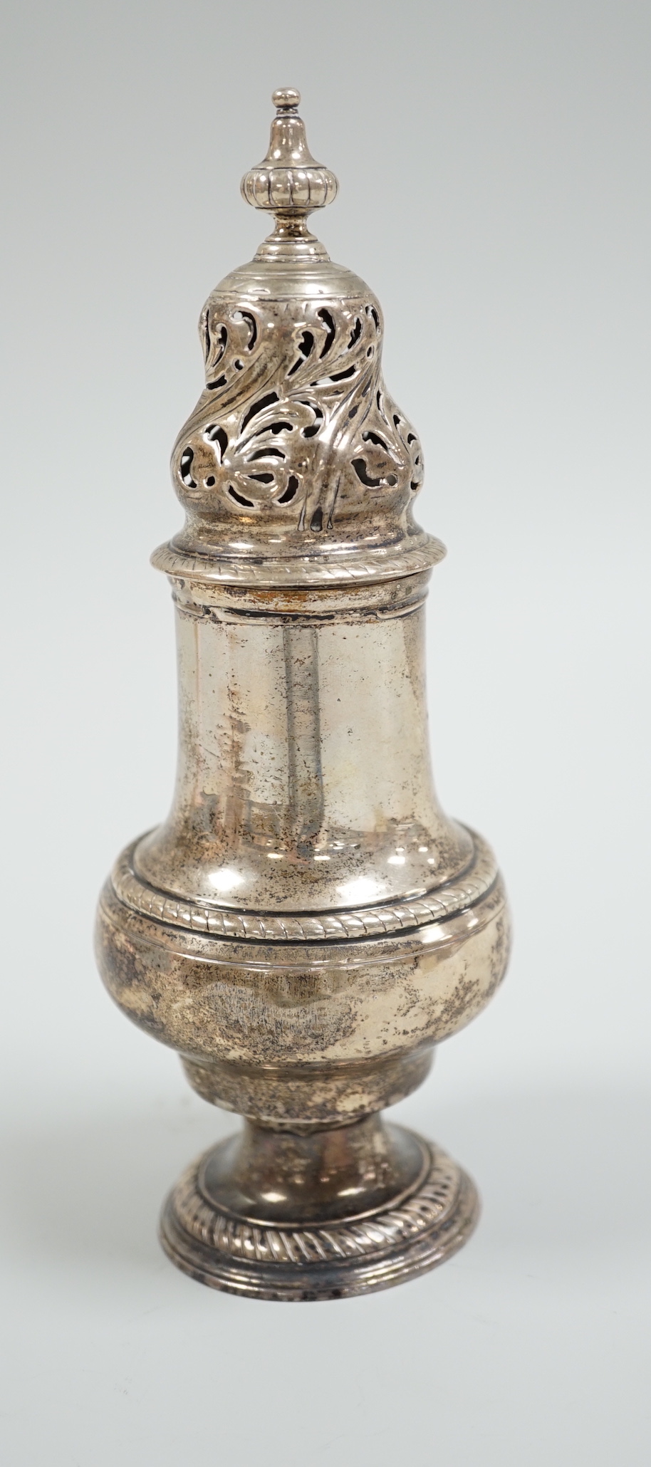 A George III silver baluster sugar caster, T & J Daniell, London, 1772, 18.7cm, 8.2oz.